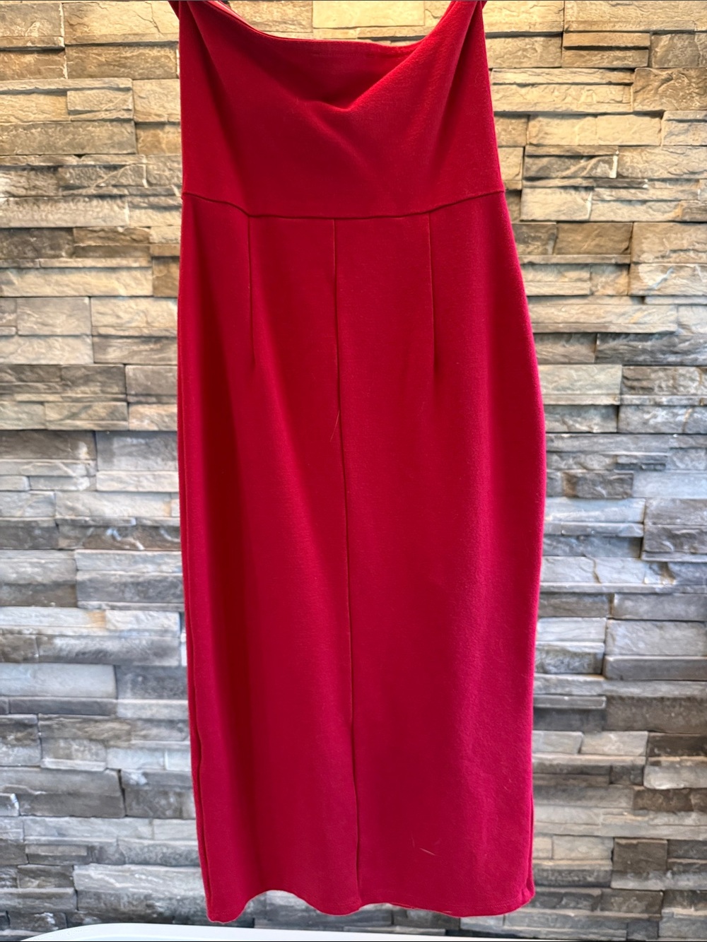 Red Midi Pencil dress- Women's High-Waist